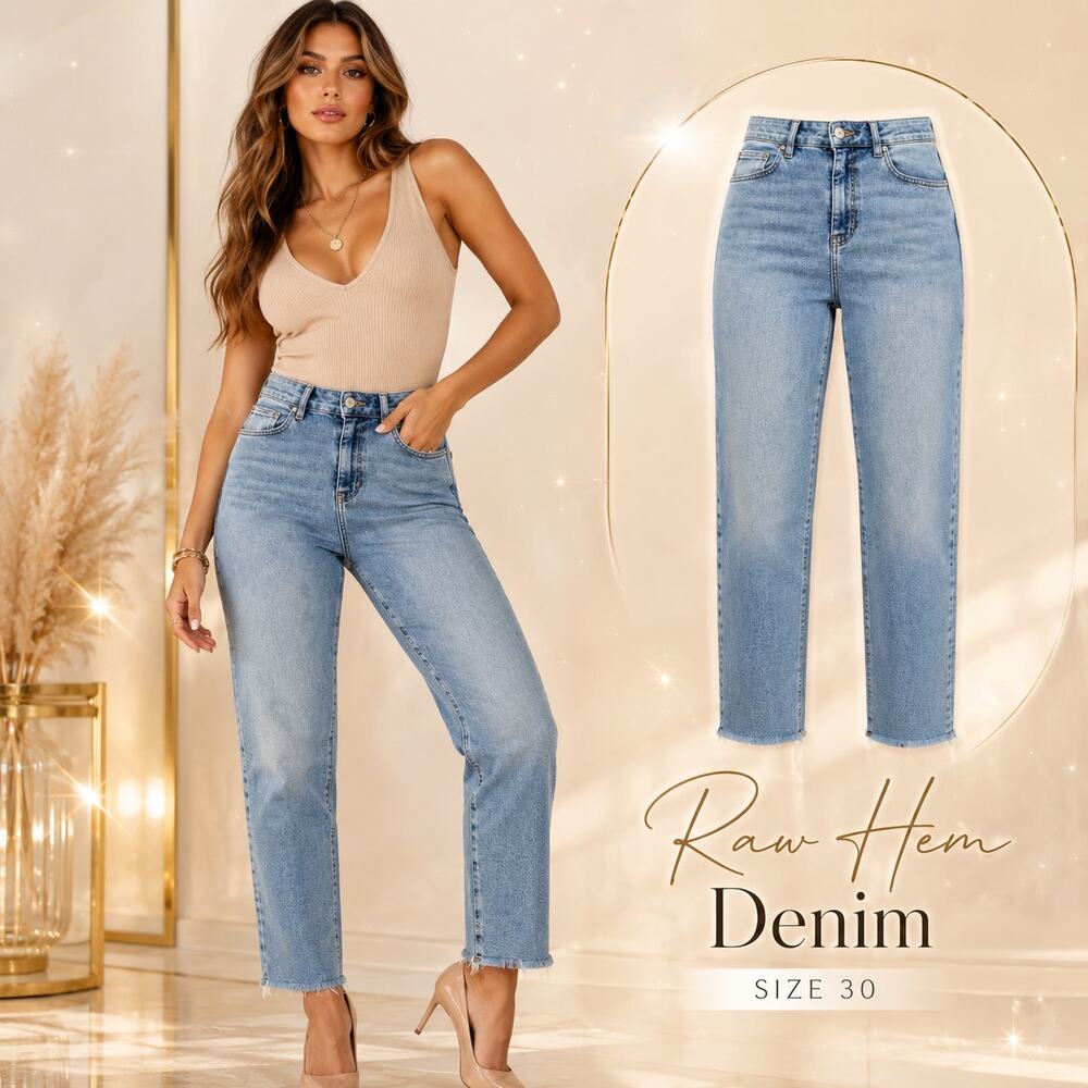 Free People We The Free Jeans 30 High Rise Raw Slit Hem Straight Light Wash